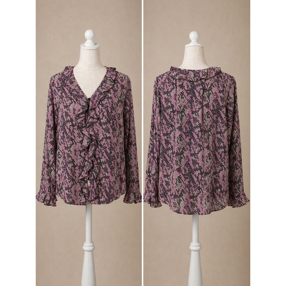 Preston & York Snake Print Blouse 16W Plus Size Ruffle V Neck Top